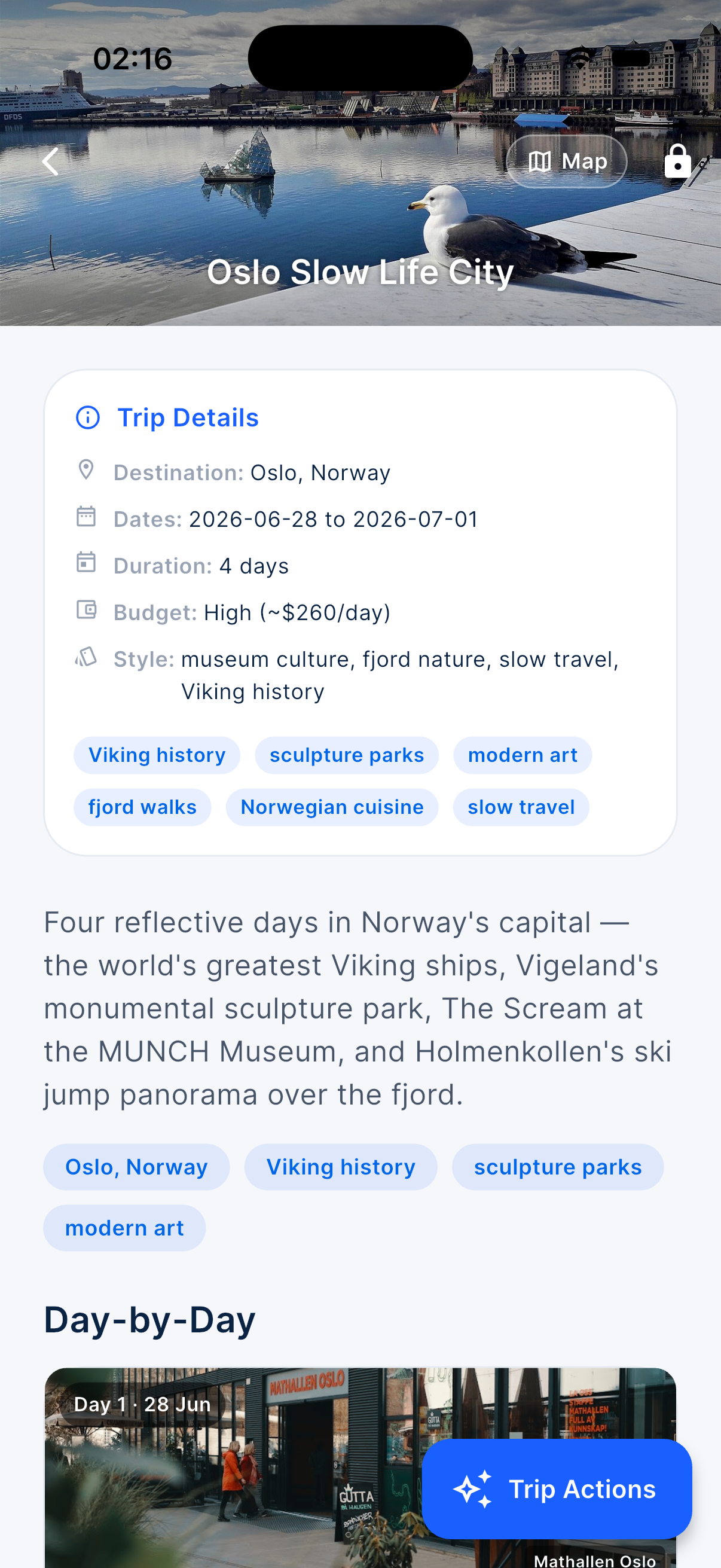 Remsee AI trip planner itinerary overview for Oslo